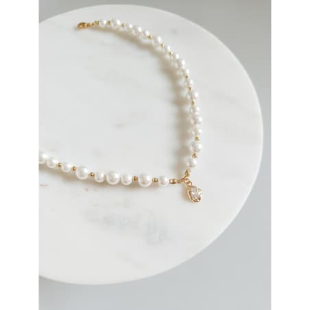 ŚLUBNA perłowa kolia choker HANDMADE ZŁOTY elegancki seashell zawieszka