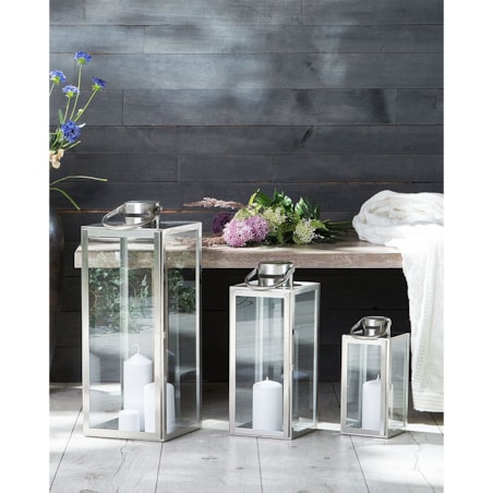 Lampion stalowy 34 cm srebrny CYPRUS