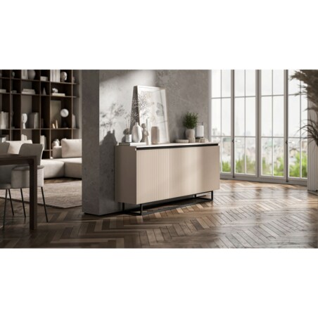 Komoda Glamour Szafka RTV Kaszmir MAT ryflowane fronty czarny stelaż 166,8 cm