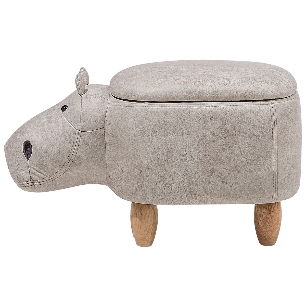 Pufa zwierzak ze schowkiem HIPPO Ekoskóra Jasnoszary Hipopotam