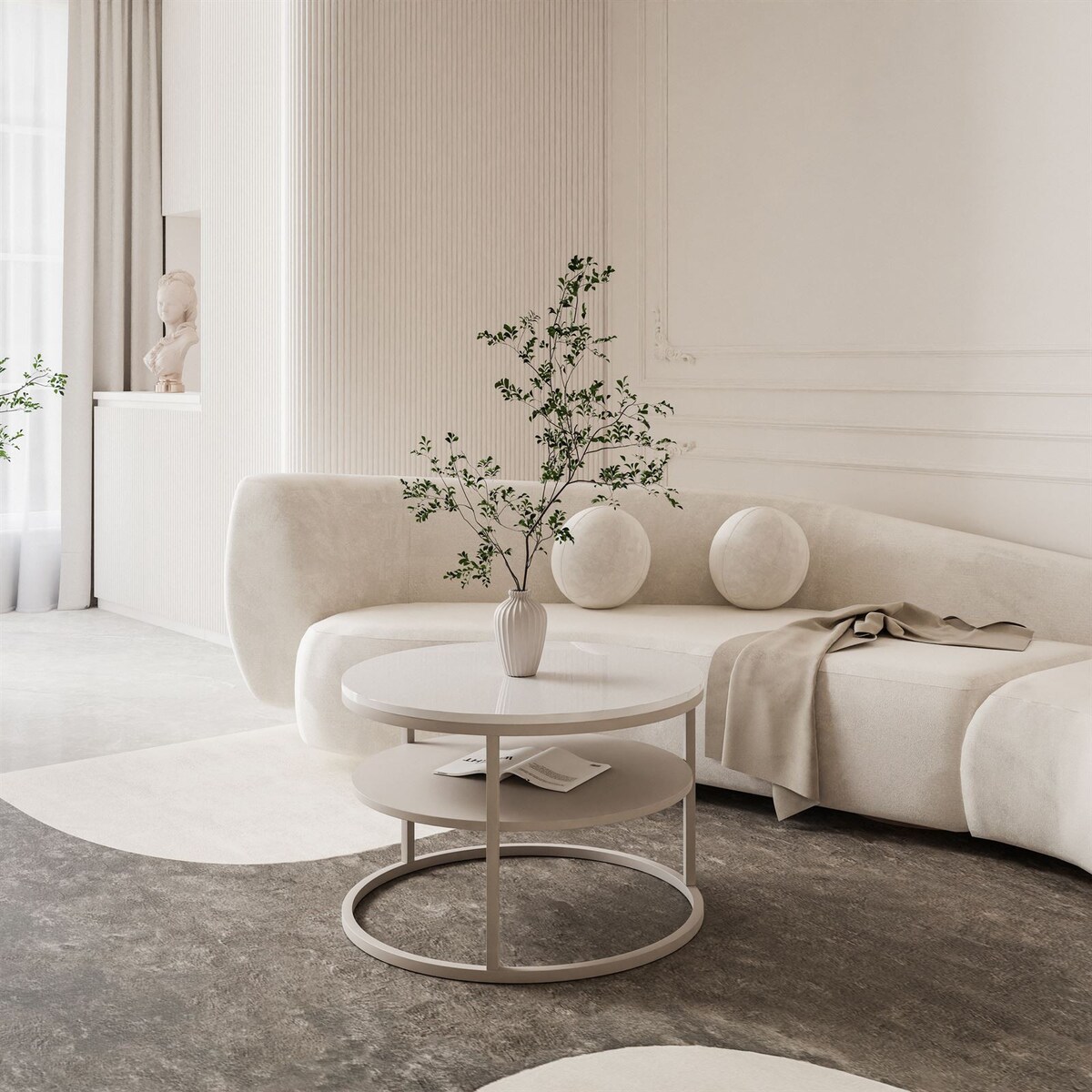 Stolik Kawowy CIRI SLIM z pólką kaszmir biały połysk