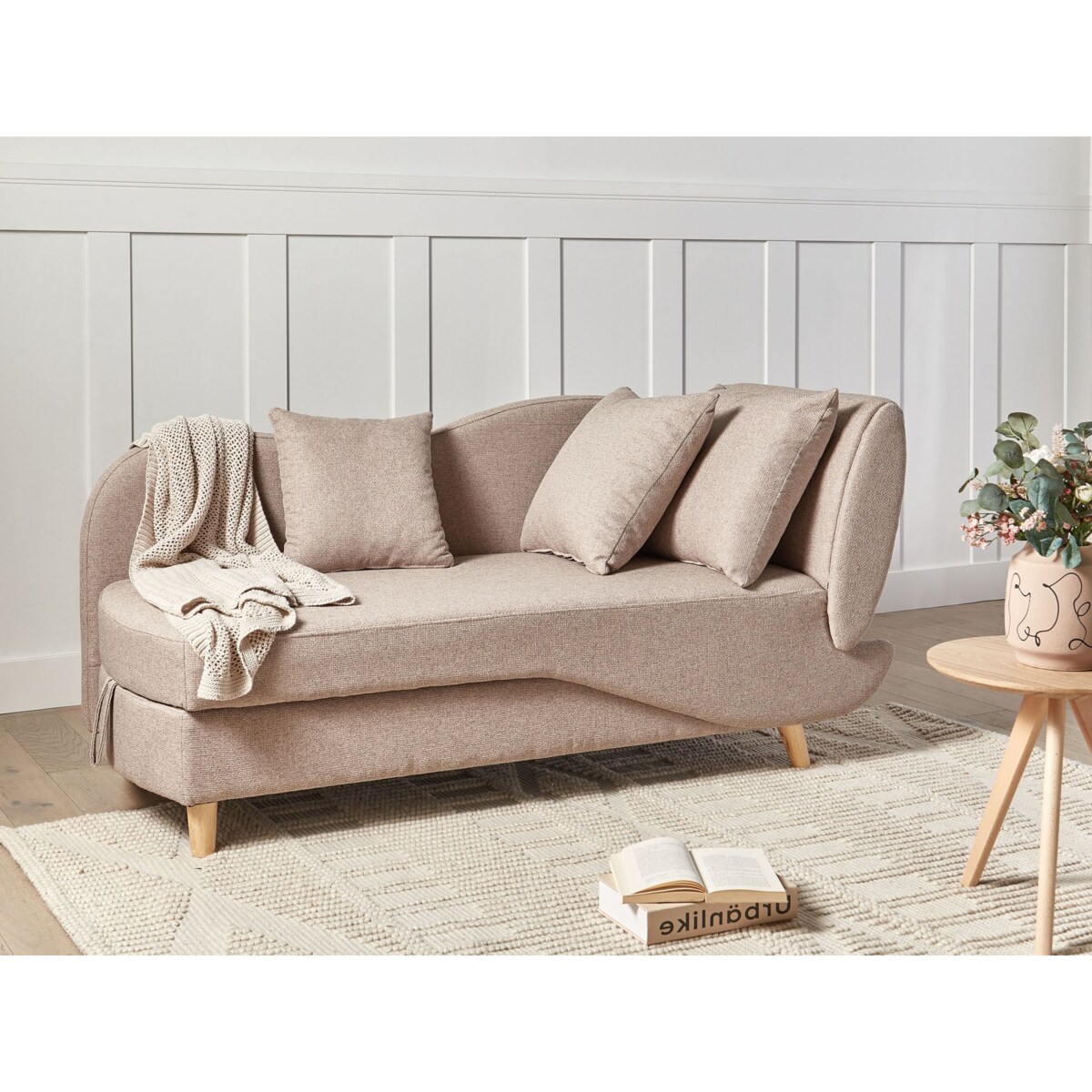 Szezlong z pojemnikiem prawostronny jasnobrązowy MERI II