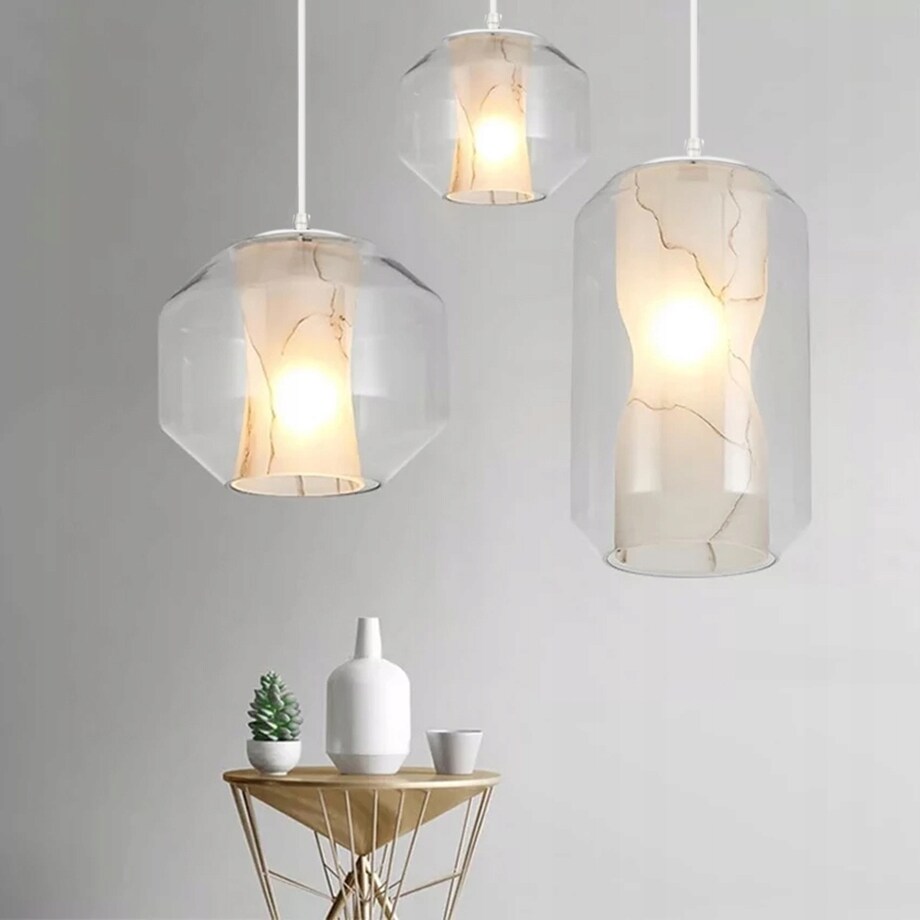 Lampa Sufitowa Wisząca Tuba Szklana Marble Biała