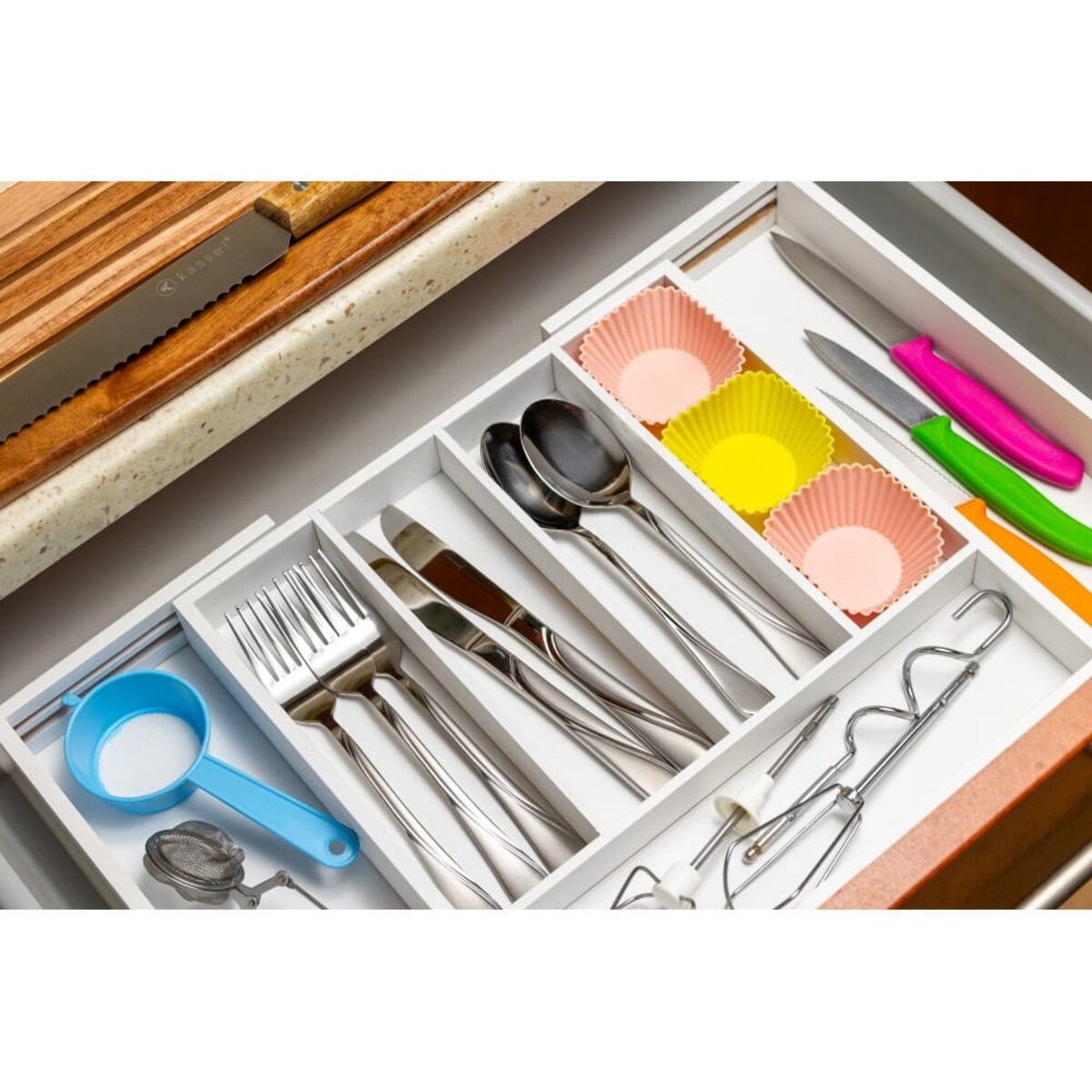 Wkład organizer do szuflady na sztućce rozsuwany 52/31x31cm biały KINGHOFF