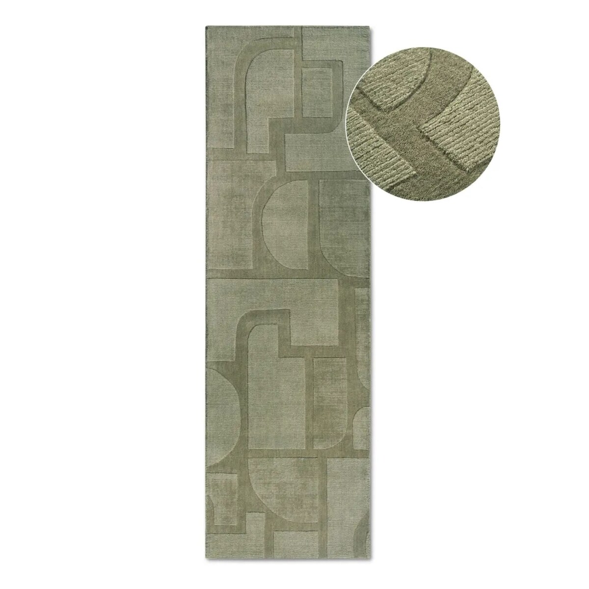 Chodnik wełniany do korytarza 80x250cm, zielony nowoczesny wzór 3D