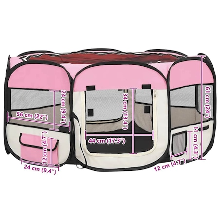 vidaXL Składany kojec dla psa, z torbą, różowy, 145x145x61 cm