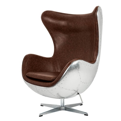 Nowoczesny fotel Egg KH1501100205 metal ekoskóra brązowy, King Home