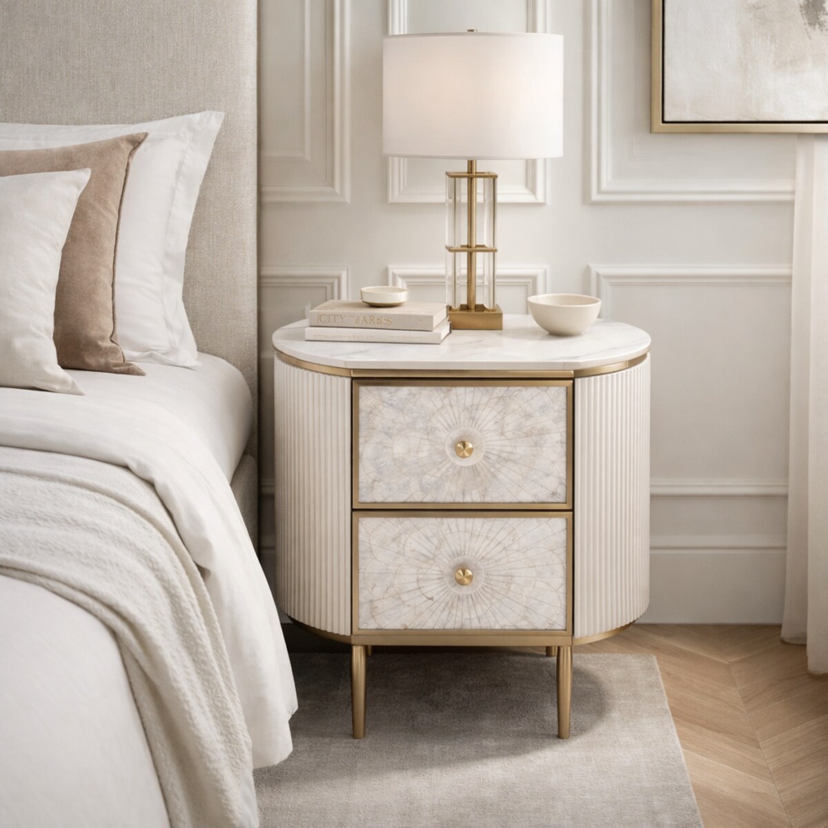 Szafka nocna glamour ecru ryflowana Champion 55x40x55