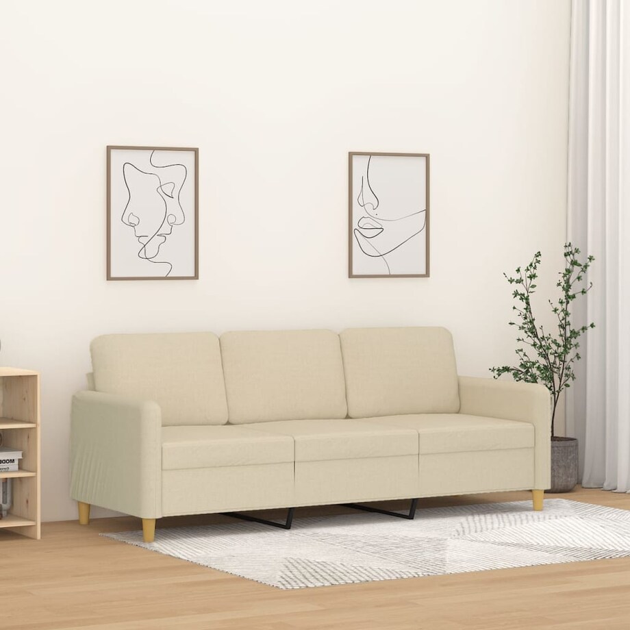 vidaXL 3-osobowa sofa, kremowa, 180 cm, tapicerowana tkaniną