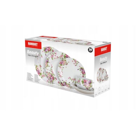 TALERZEKOMPLET OBIADOWY W KWIATY gotowy prezent 30 elem talerze jadalni box