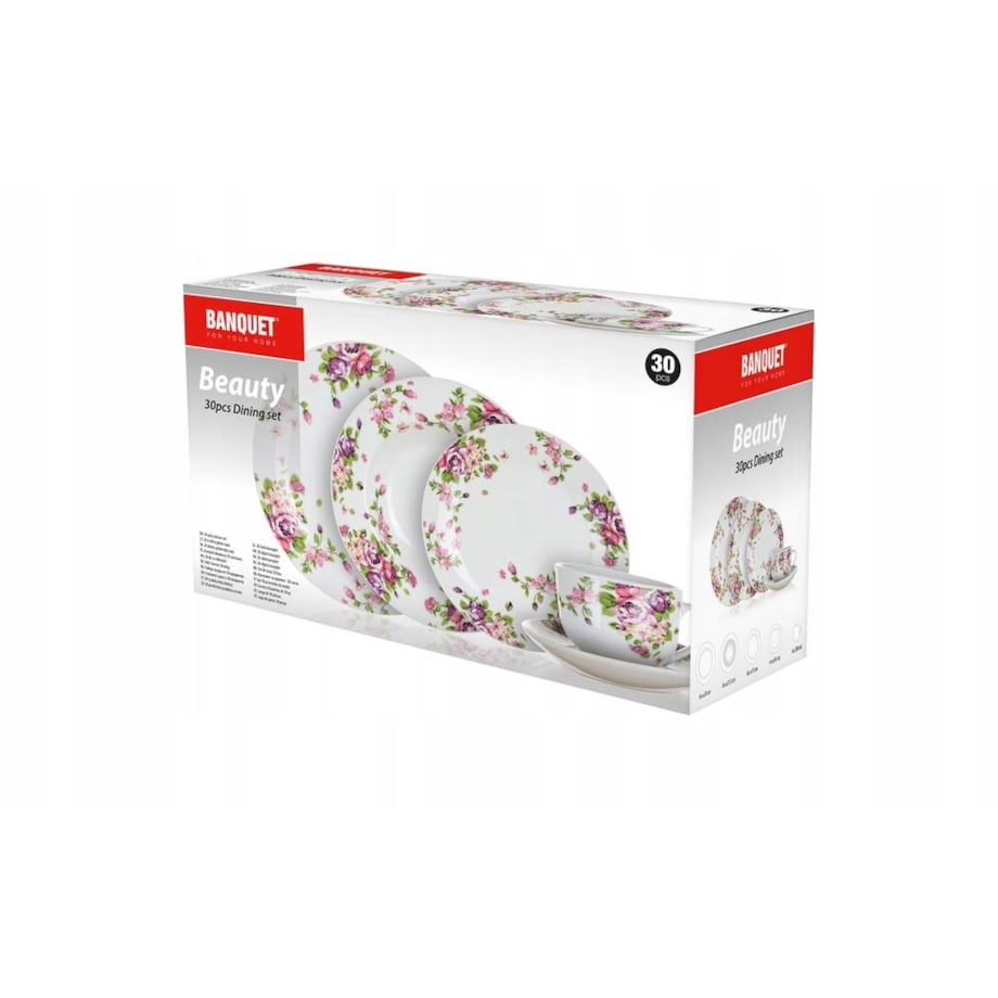 TALERZEKOMPLET OBIADOWY W KWIATY gotowy prezent 30 elem talerze jadalni box