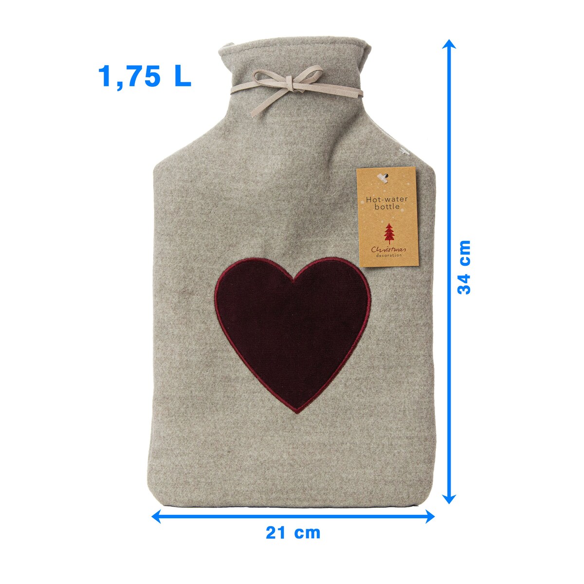 Termofor Duży 1.75L W Pokrowcu W Sweterku Ogrzewacz Na Wodę Serce Szary