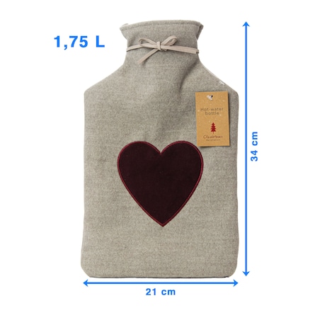 Termofor Duży 1.75L W Pokrowcu W Sweterku Ogrzewacz Na Wodę Serce Szary