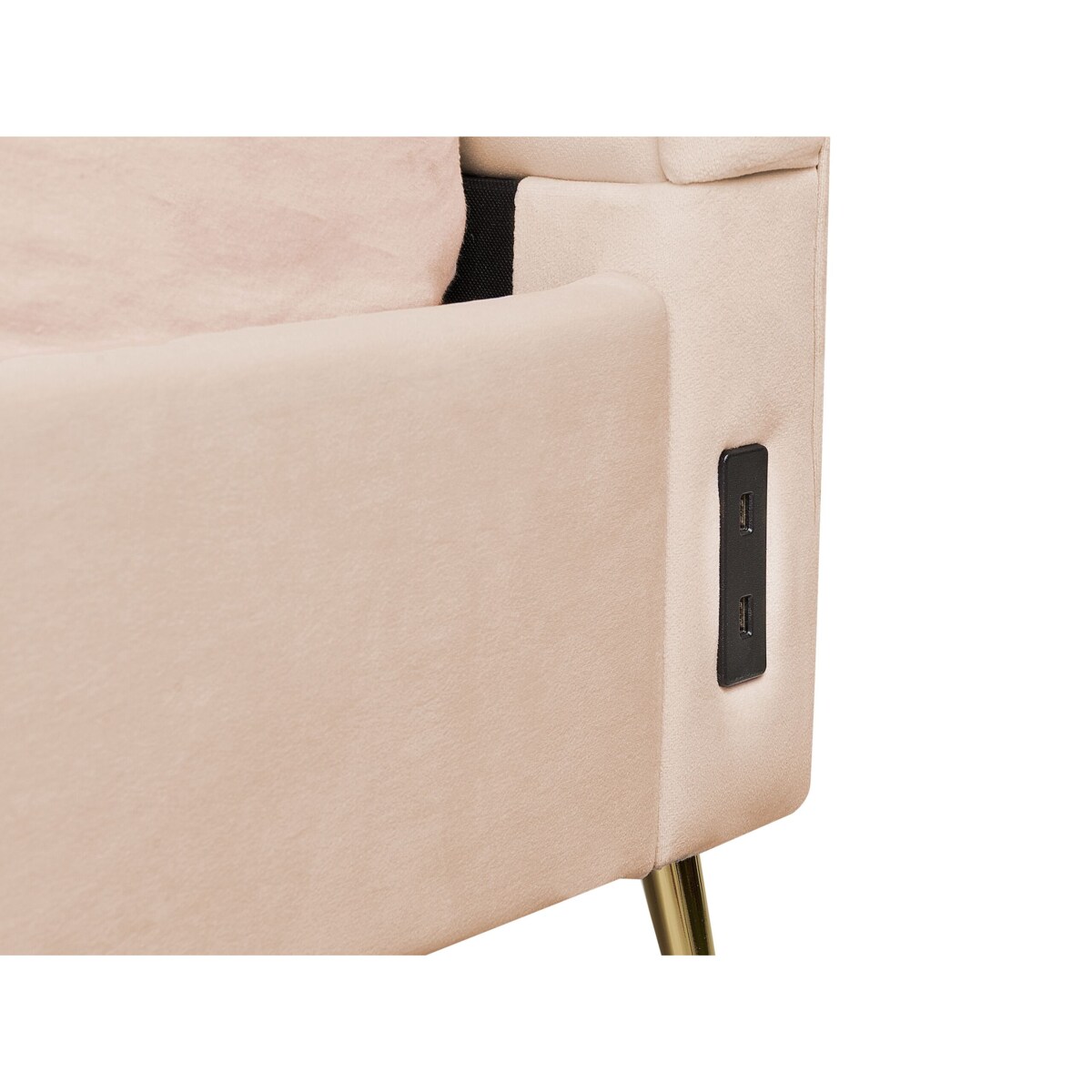 Łóżko welurowe 140 x 200 cm z portem USB beżowe MIRIBEL