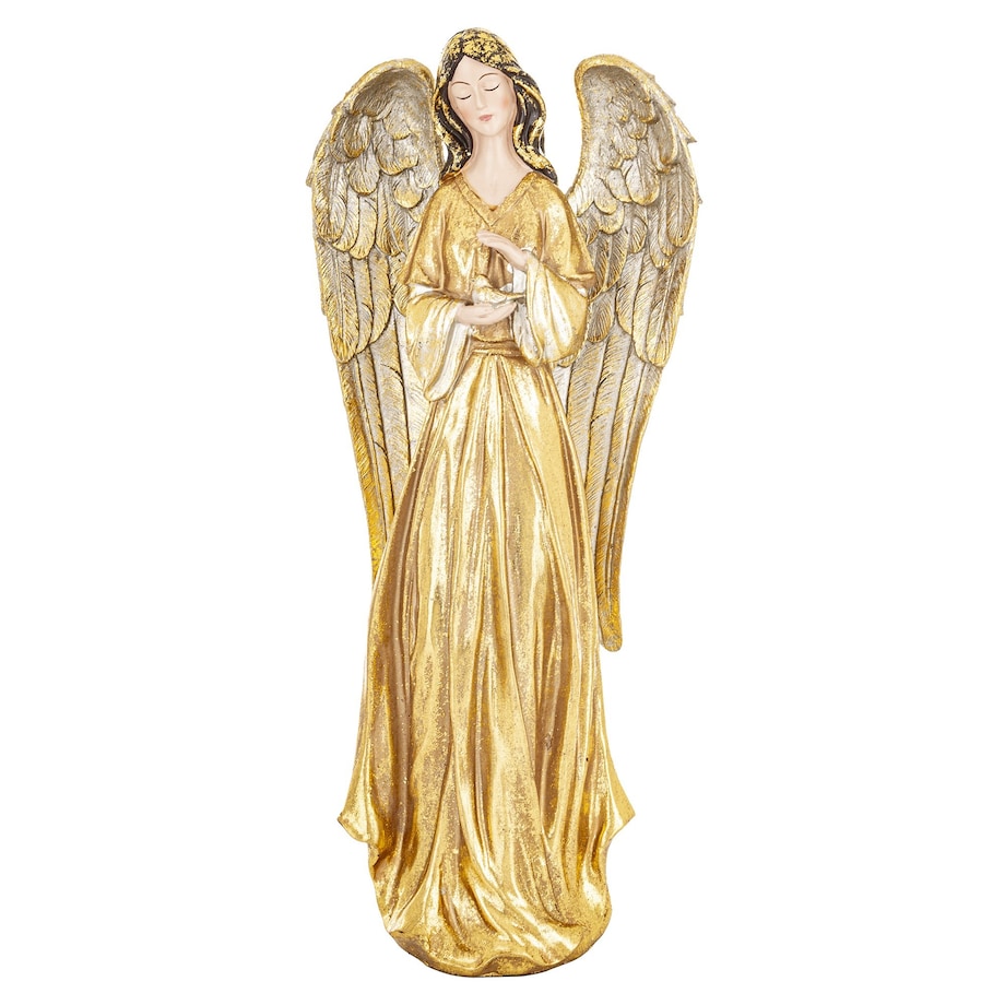 Dekoracja - anioł 46x16x12 cm ANGHEL-6 w złotej sukni z ptaszkiem