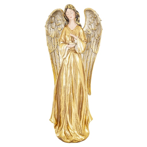 Dekoracja - anioł 46x16x12 cm ANGHEL-6 w złotej sukni z ptaszkiem