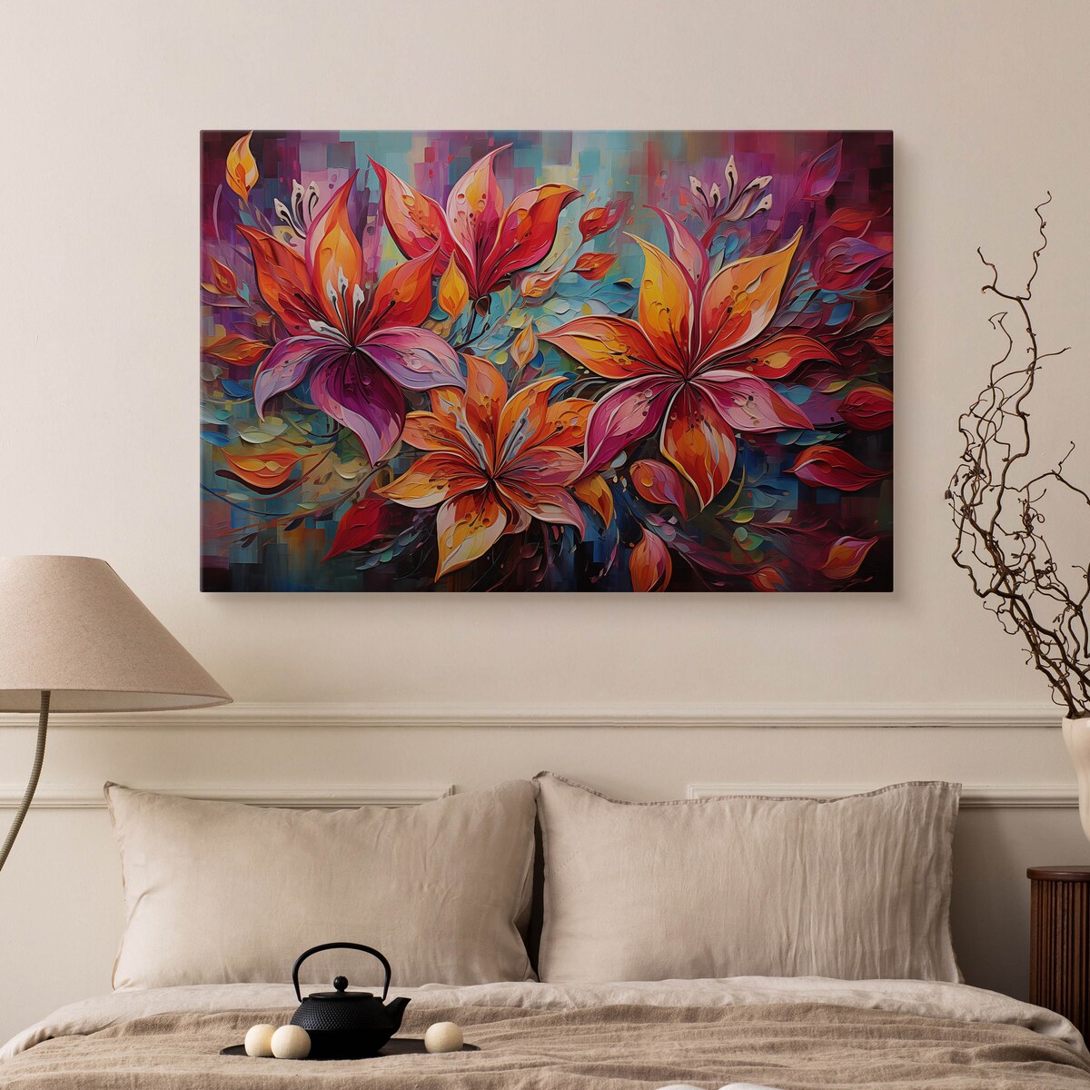 Obraz Na Płótnie Do Jadalni Kolorowe Kwiaty Natura Abstrakcja 120x80cm