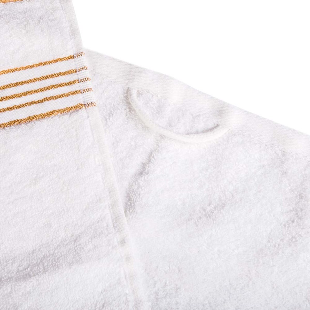 Ręcznik kąpielowy 70x140 cm bawełniany kolor biały z bordiurą w złote paski 500 g/m2 TIWANO