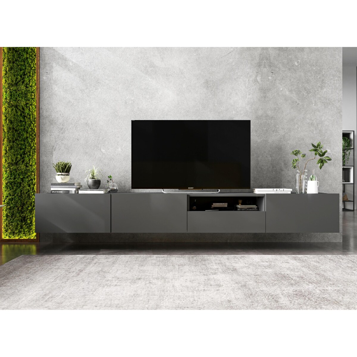 Szafka RTV Loft Wisząca Grafit MAT Komoda RTV Szuflada 240 cm