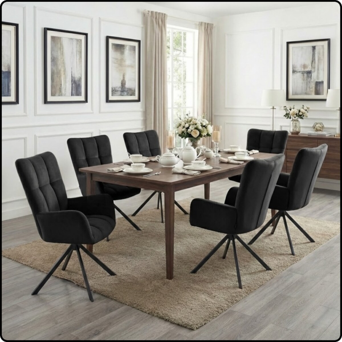 Krzesło tapicerowane obrotowe 180 do salonu jadalni nowoczesne welurowe czarny