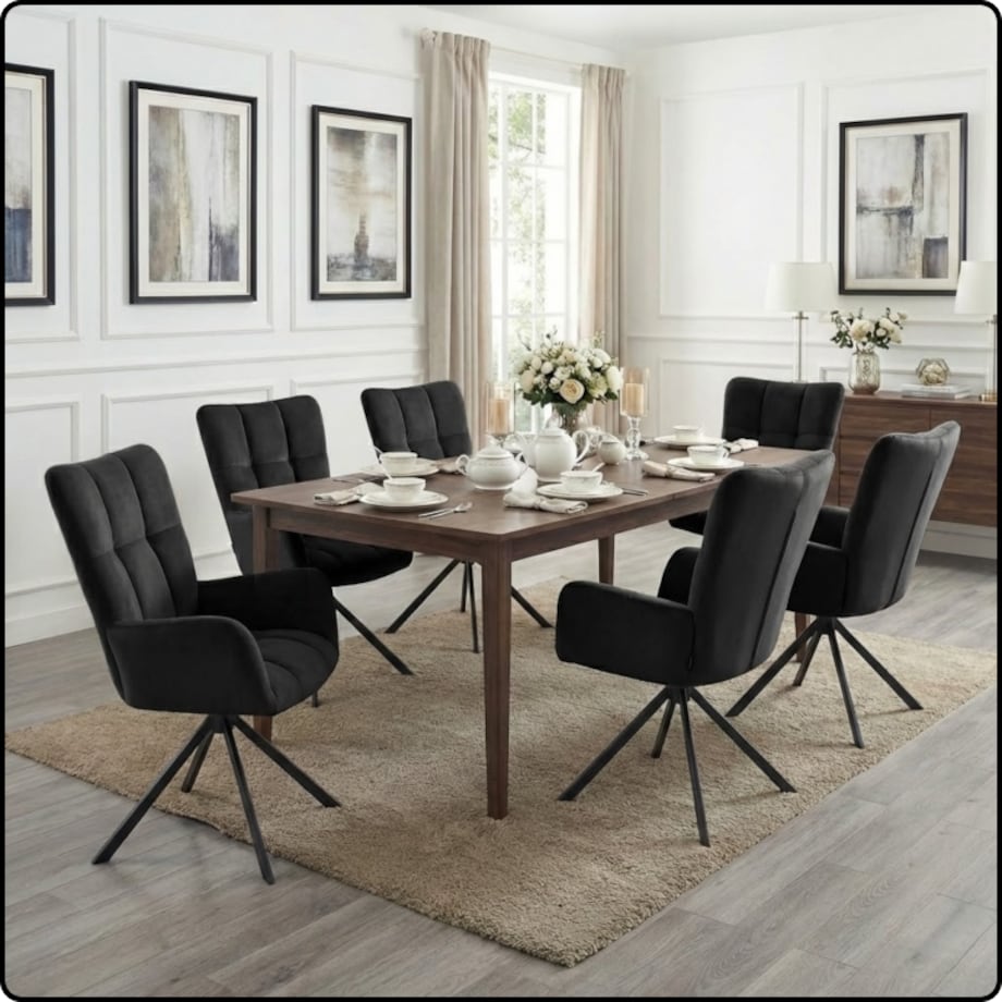 Krzesło tapicerowane obrotowe 180 do salonu jadalni nowoczesne welurowe czarny