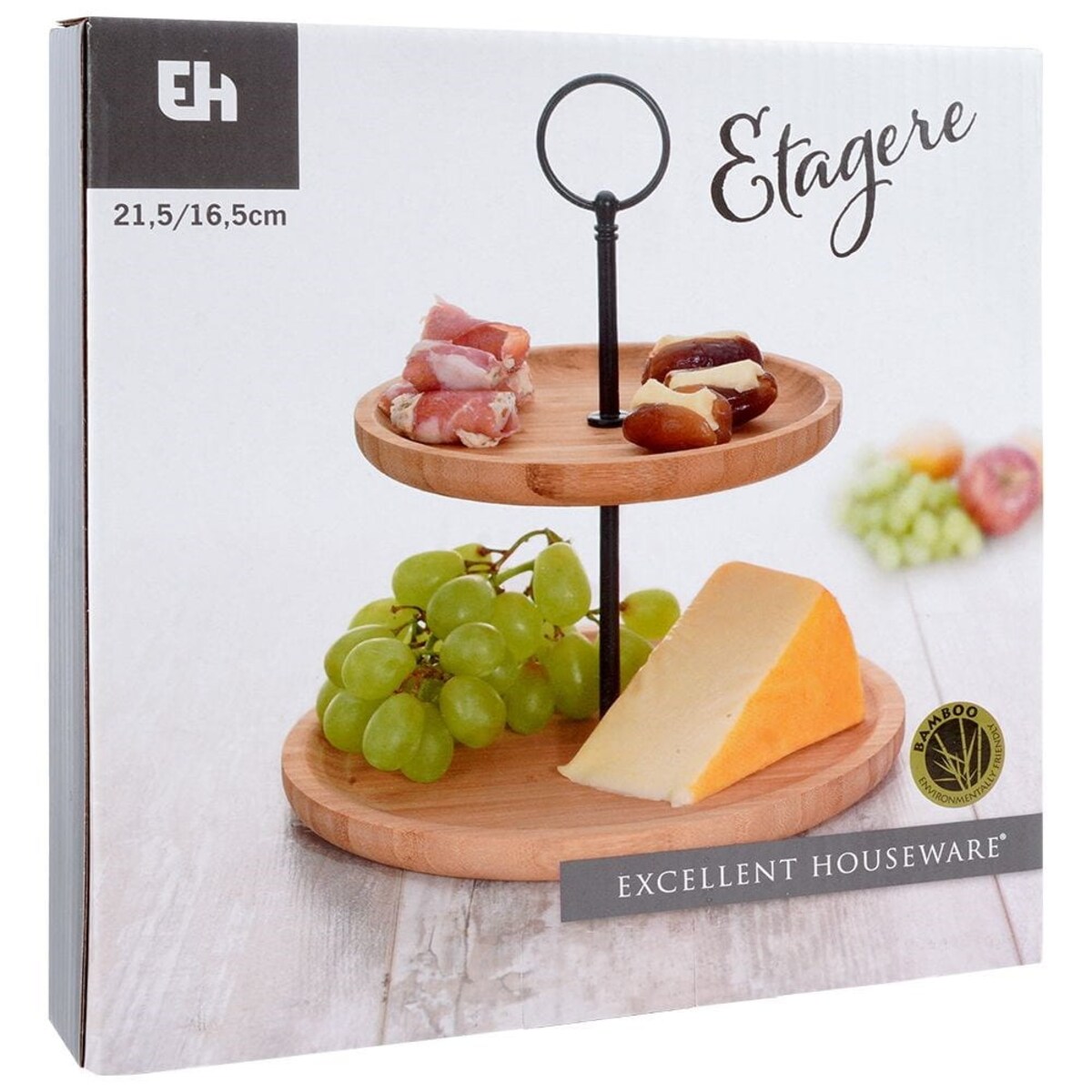 Patera do serwowania przekąsek, 2 poziomy, bambusowa