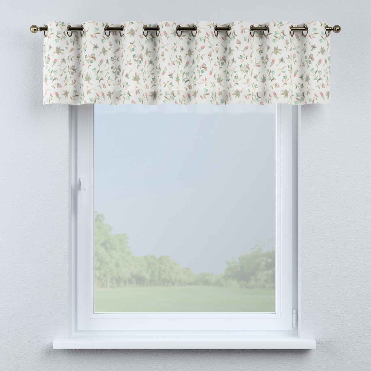 Lambrekin na kółkach 390x40 małe kwiaty na jasnym tle