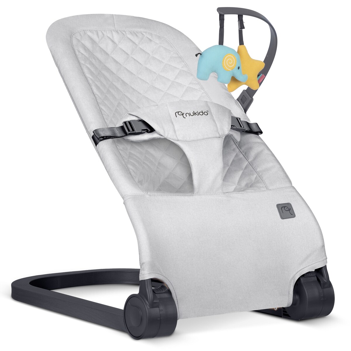 Leżaczek bujany z zabawkami składany bujaczek kołyska Nukido