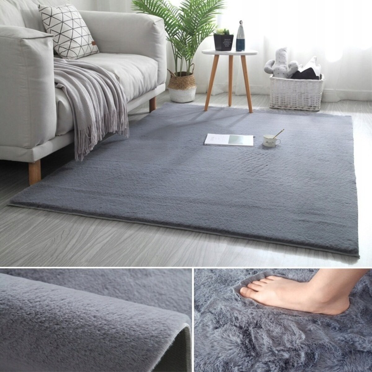 Dywan pluszowy jasnoszary miękki rabbit 160x220 cm