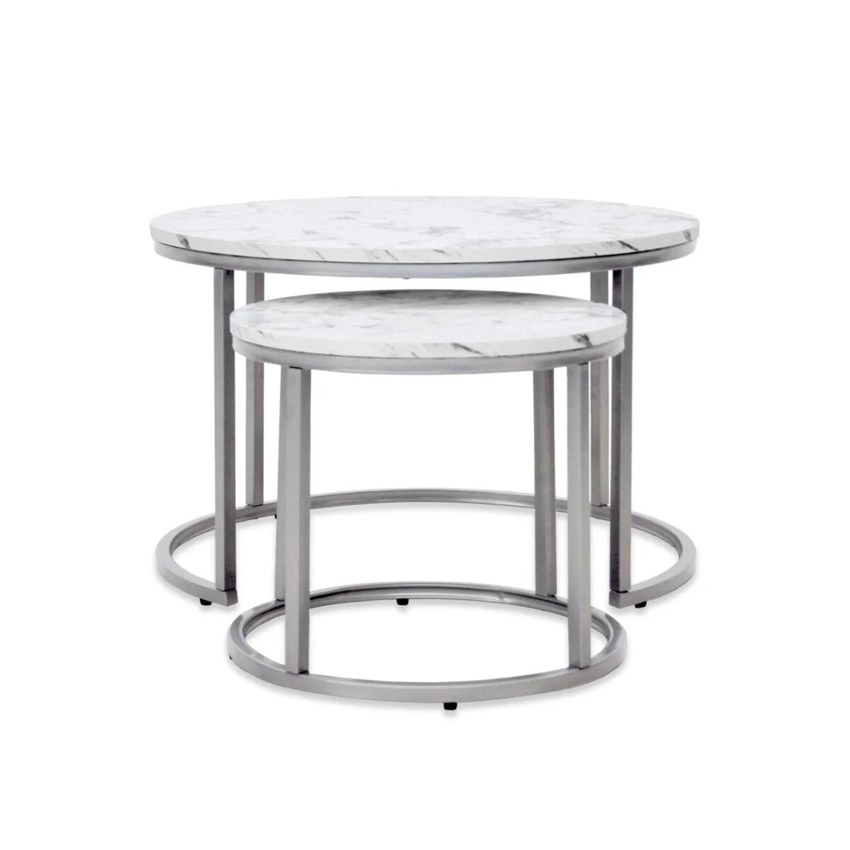 Zestaw 2 stolików PAOLA biały marmur/srebrny