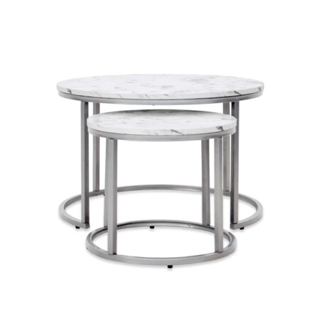 Zestaw 2 stolików PAOLA biały marmur/srebrny
