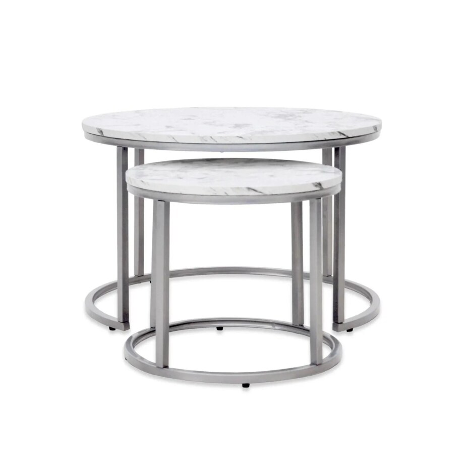 Zestaw 2 stolików PAOLA biały marmur/srebrny