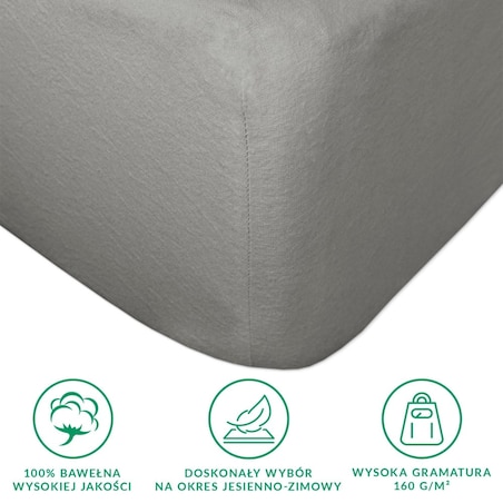 Prześcieradło flanela z gumką 160x200 kolor szary