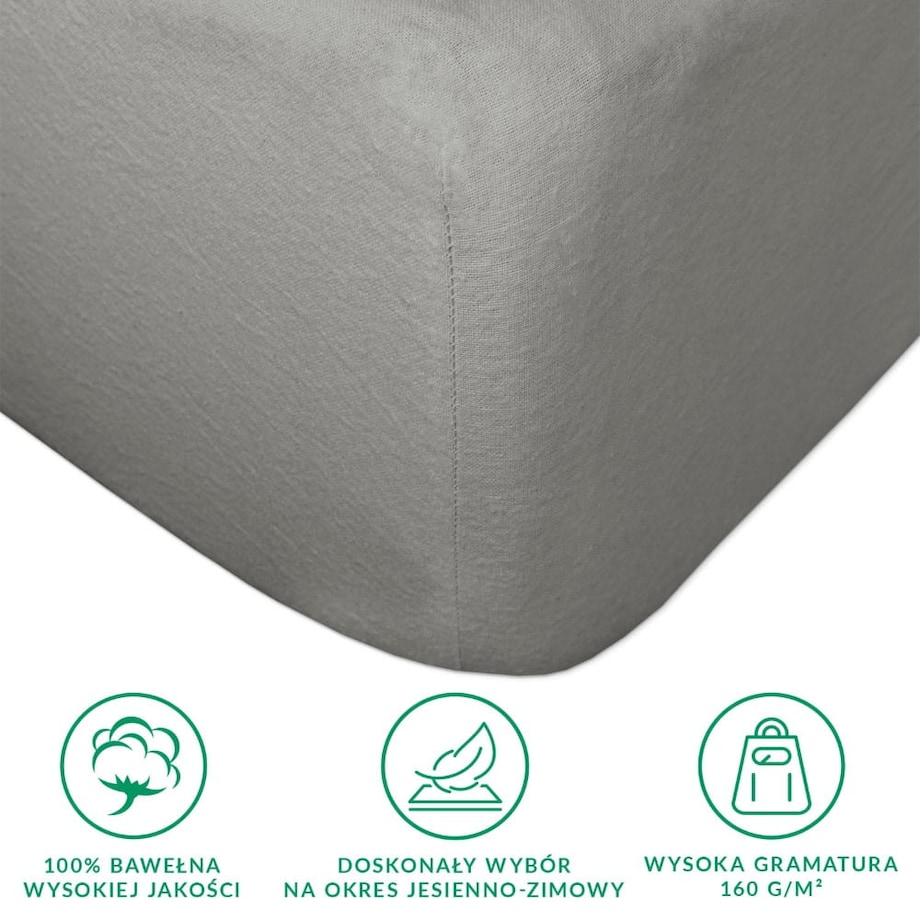 Prześcieradło flanela z gumką 160x200 kolor szary