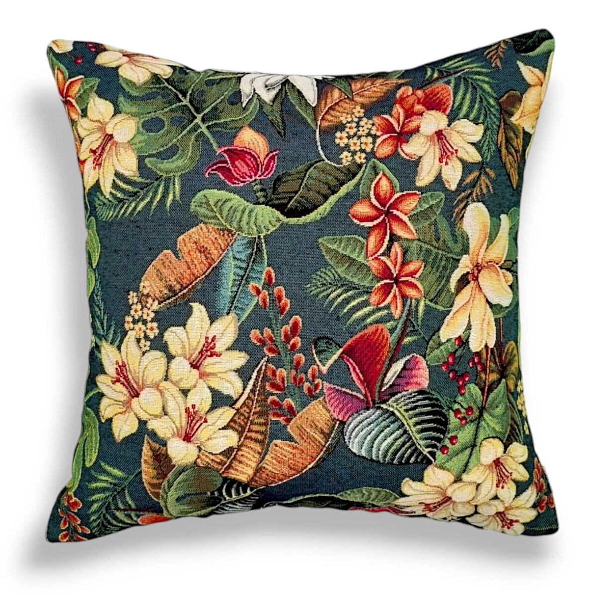 Ciemnozielony zestaw trzech poduszek dekoracyjnych - Kwiaty Lotosu