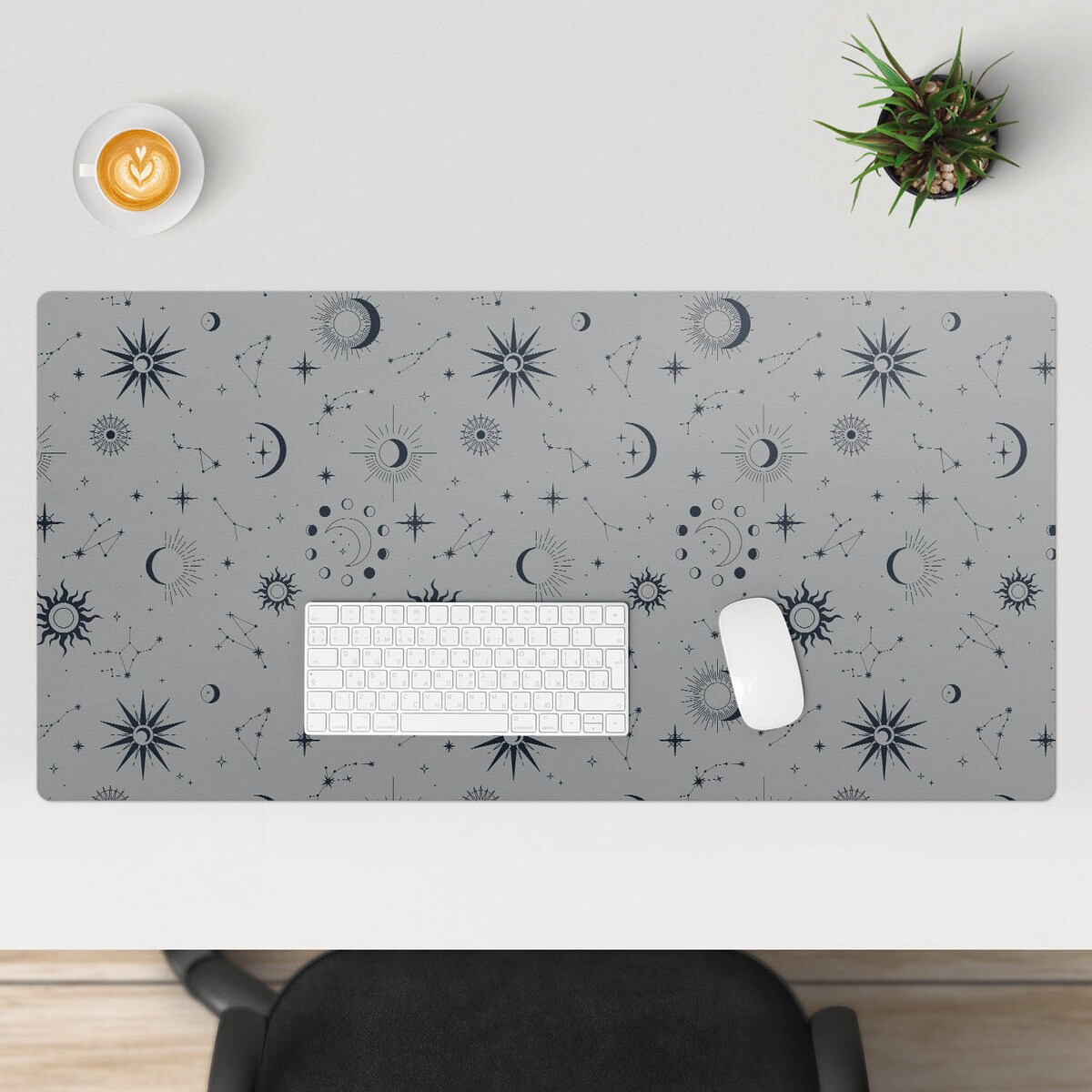 Szara mata na biurko Kosmiczne wzory, 100x50 cm