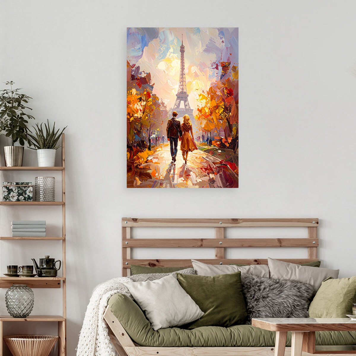 Obraz do salonu sypialni jadalni biura hotelu, Zakochana para na tle wieży Eiffla Paryż 20x30 cm