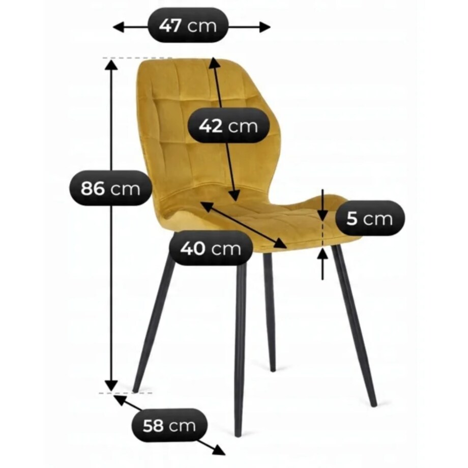 Krzesło Tapicerowane Welurowe Kuchenne Do Salonu Jadalni Musztardowe LUCKY