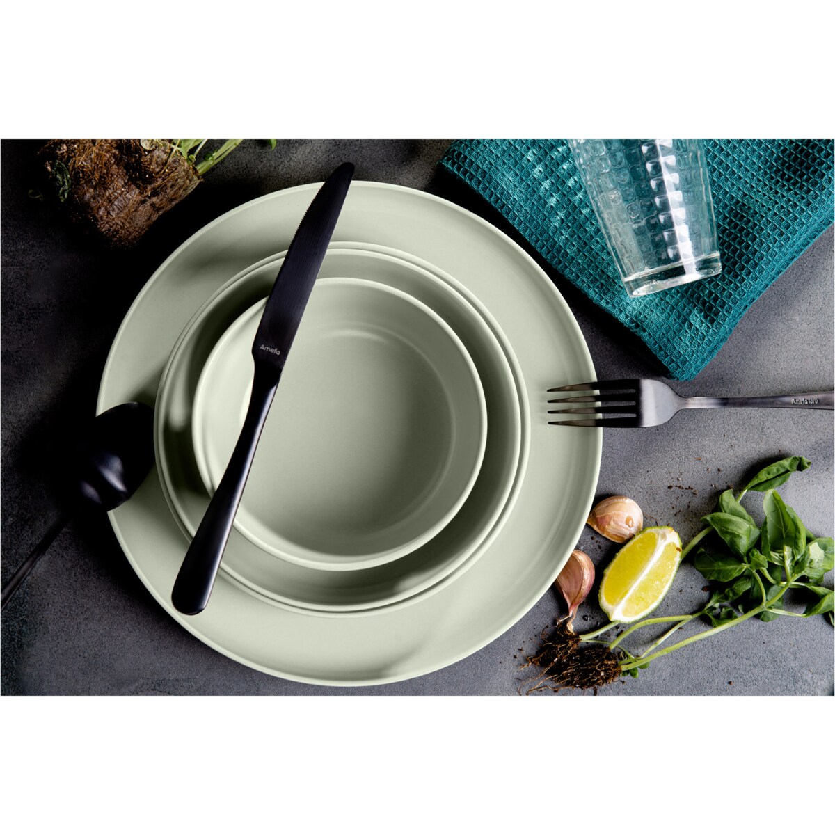 VICTO Elegancki komplet obiadowy 6-osobowy w kolorze beżowym, 24 el, KONSIMO