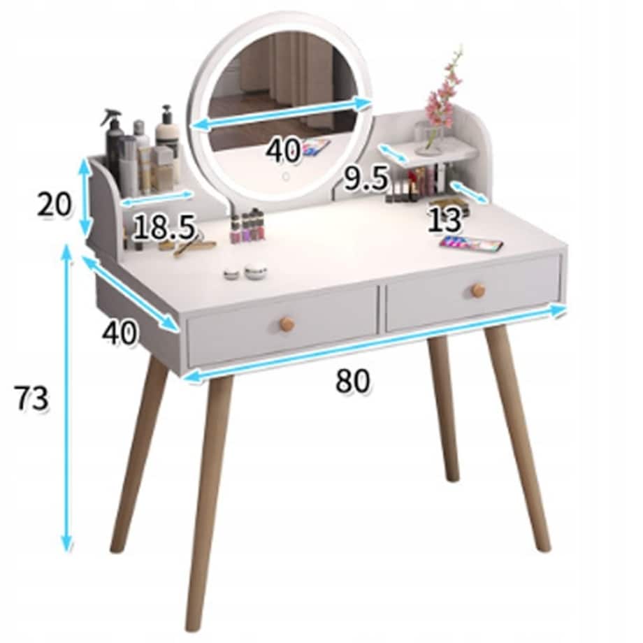Toaletka kosmetyczna z lustrem biała z szufladami loft