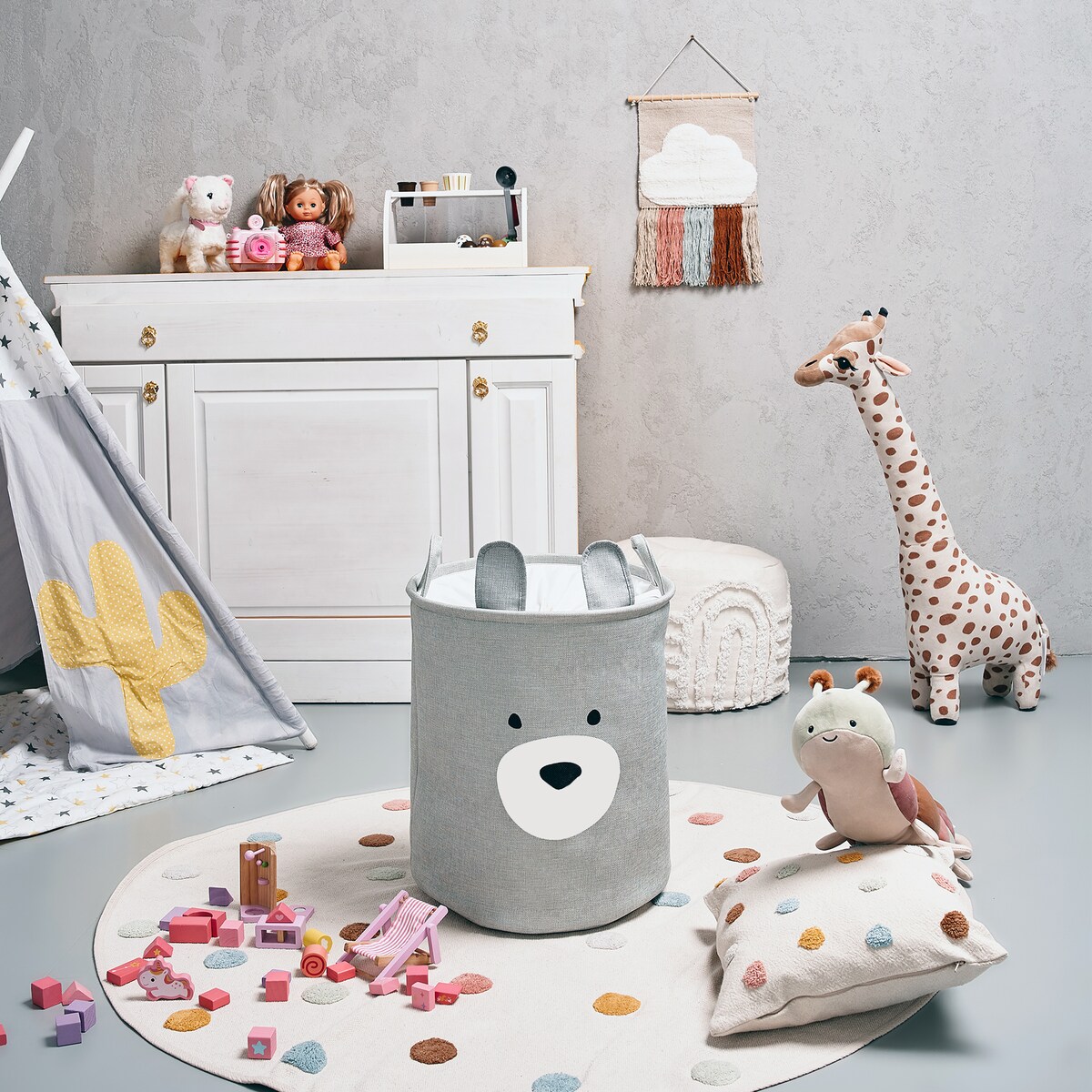 kosz na zabawki sipo, wersja premium, zamykany na ściągacz, miś, xxl