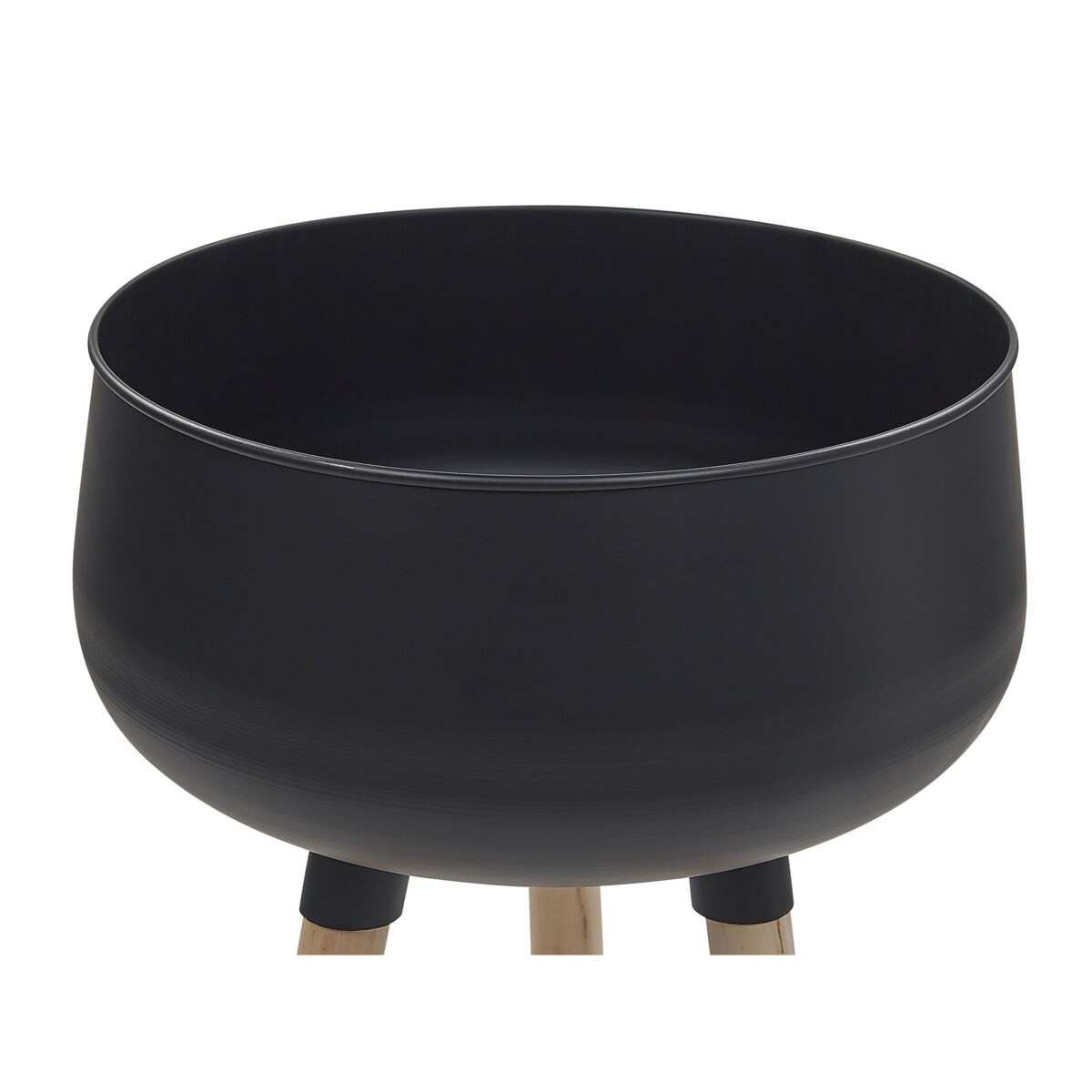 Doniczka na stojaku metalowa 30 x 30 x 47 cm czarna z jasnym drewnem AGROS