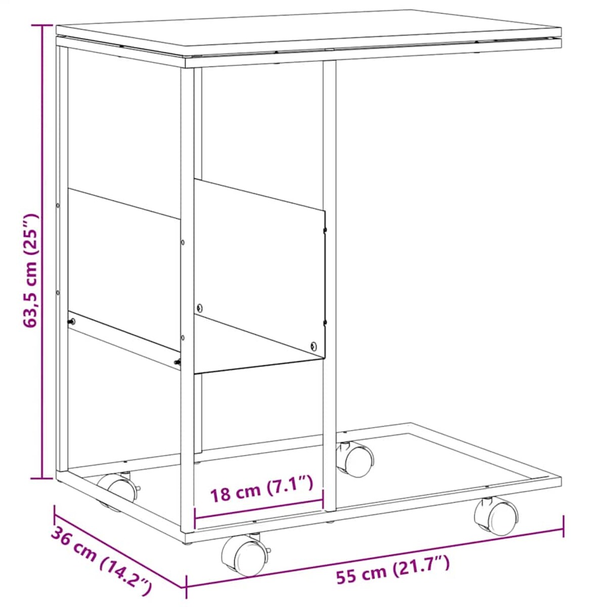 vidaXL Stolik boczny na kółkach, biały, 55x36x63,5 cm