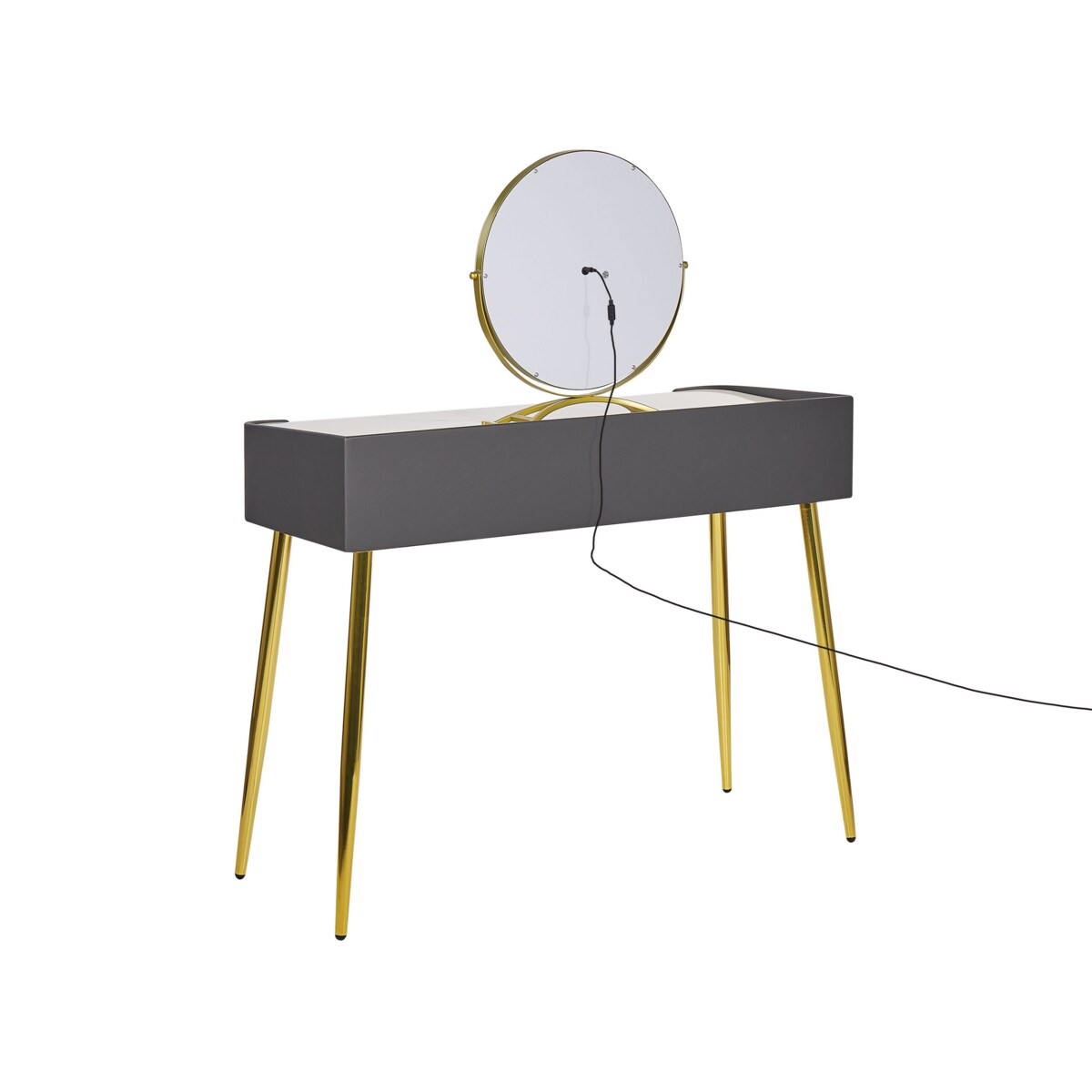 Toaletka 2 szuflady lustro LED ze stołkiem szaro-złota SURIN