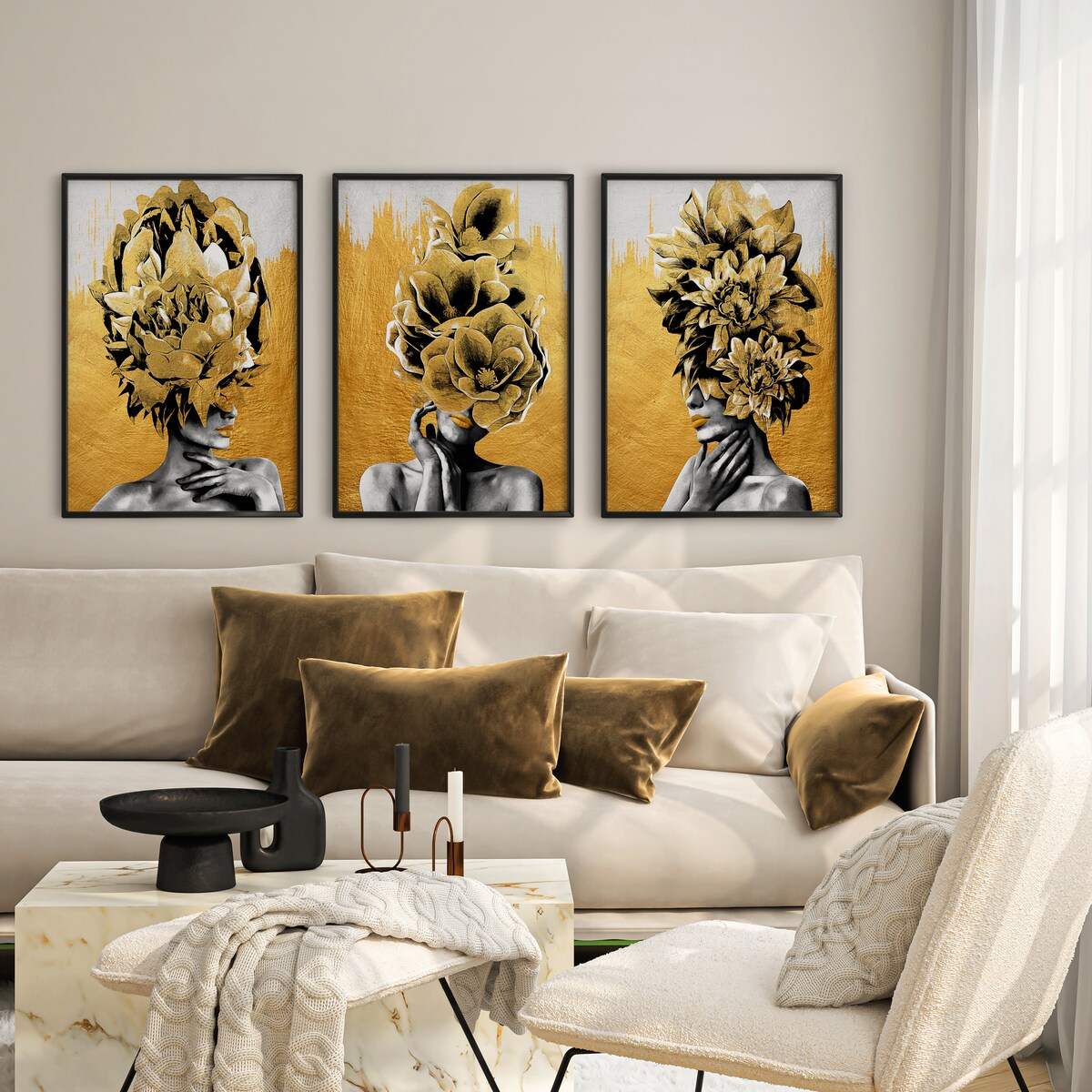 ZESTAW 3X PLAKAT W RAMIE KOBIECE PORTRETY ABSTRAKCJA KWIATY DO SALONU 60x80cm