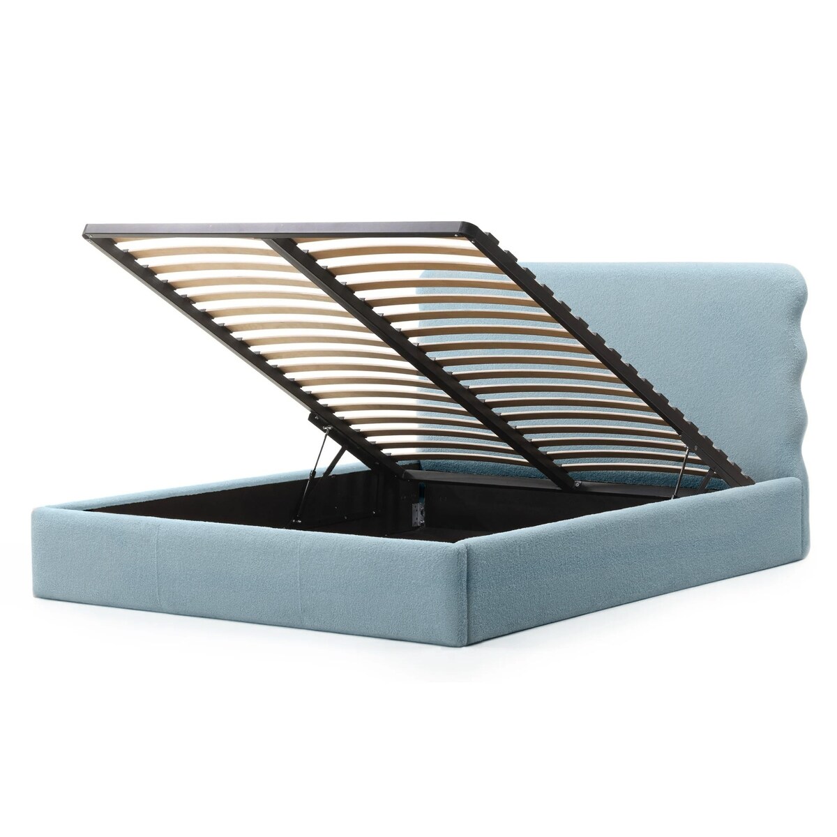 Łóżko tapicerowane 160x200 cm niebieskie bouclé Bolga