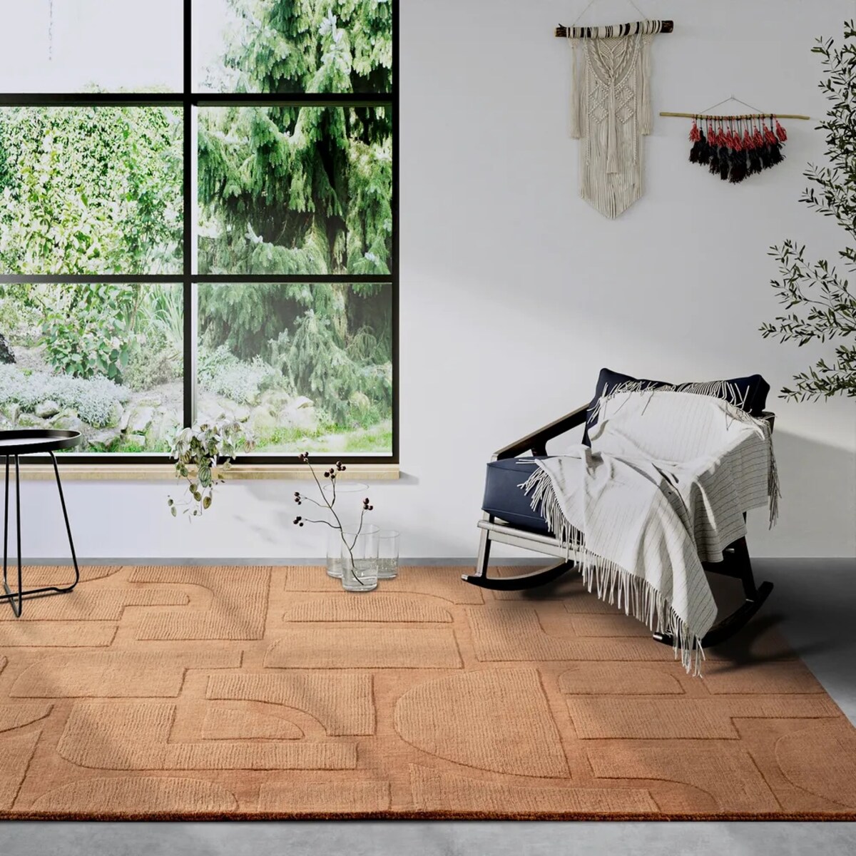 Dywan wełniany do salonu 190x280cm,brązowy tkany ręcznie z efektem 3d