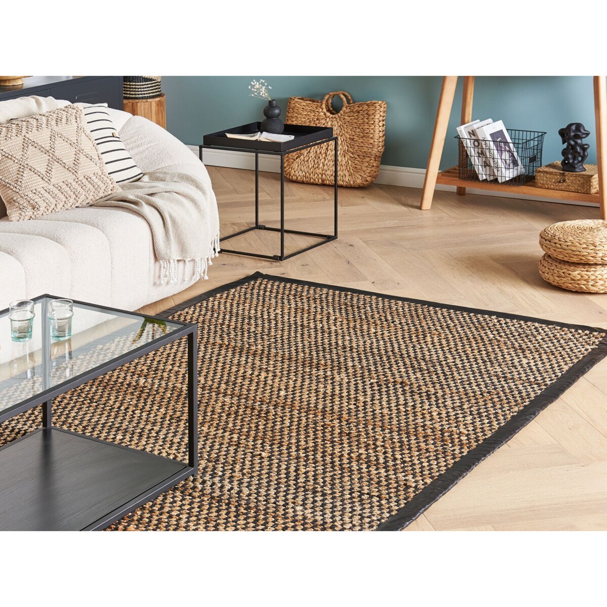 Dywan z juty 140 x 200 cm czarno-beżowy GERCE