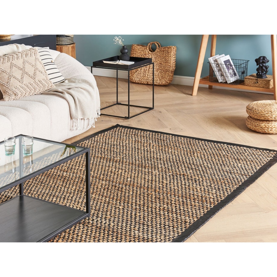 Dywan z juty 140 x 200 cm czarno-beżowy GERCE