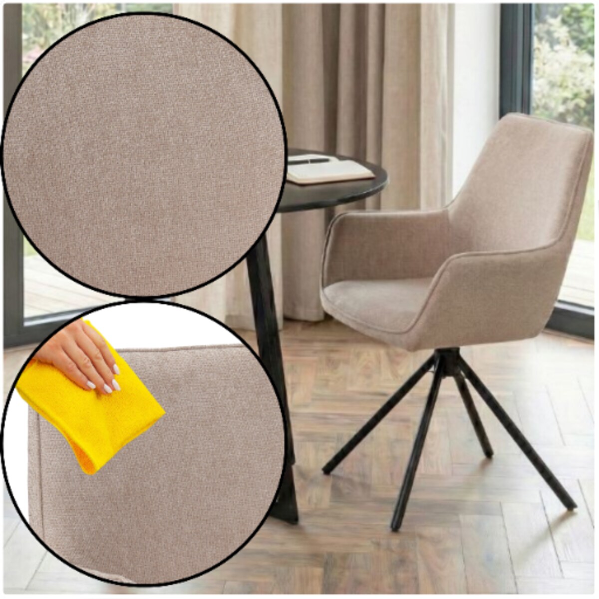 Krzesło tapicerowane nowoczesne wygodne beżowe pikowane do jadalni salonu